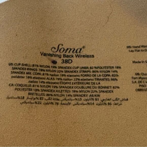 Soma Vanishing Back Seamless Wireless Tan Bra Size 38D - Picture 4 of 6